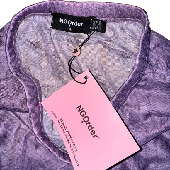 NWT Dolls Kill NGOrder Sheer Printed Crop Top Skirt Set in Purple Size Small UK8 - Picture 3 of 3